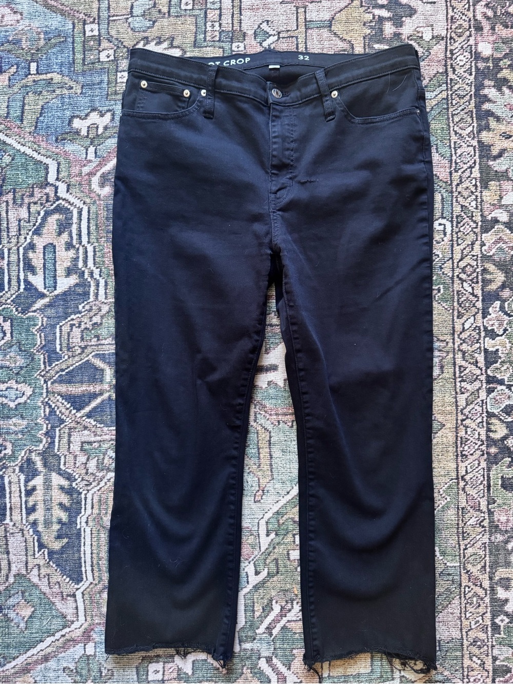 J.Crew Demi Boot Cut Black Frayed Ankle Jeans Size 32